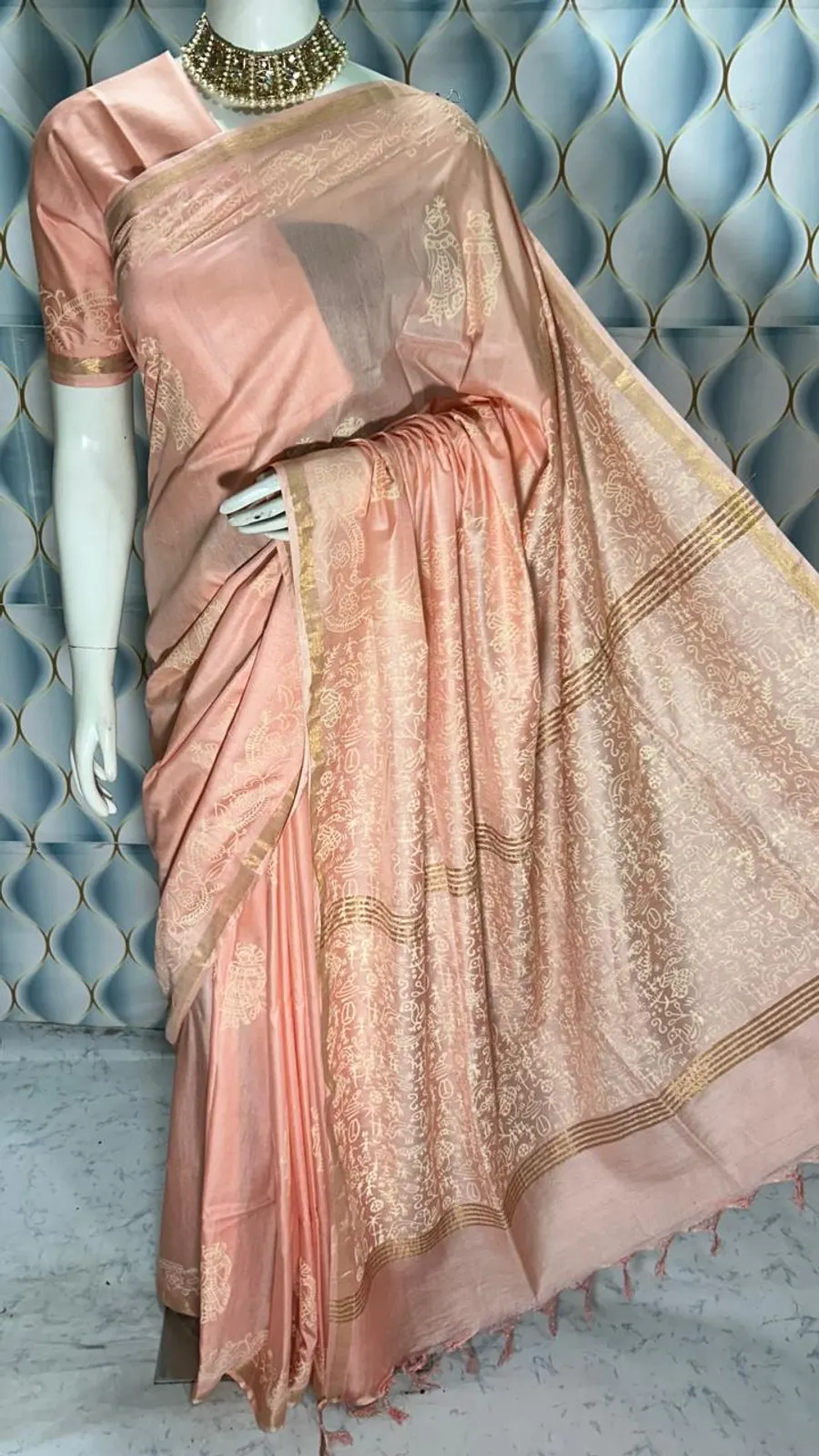 Hand Block Printed Pure Katan Silk Saree – Timeless Artistry in Every Thread